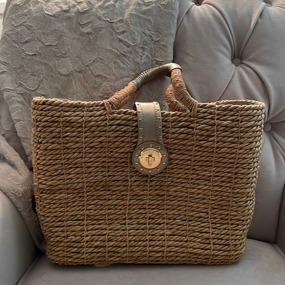 Vintage Michael Kors husk and gold leather tote